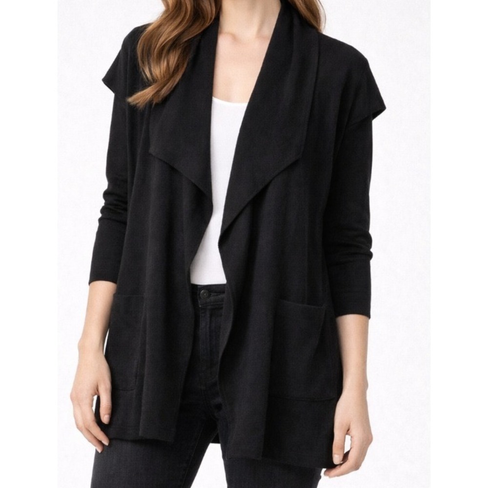 Theory Maritza B Evan Stretch Wool Open Cardigan Black L Officecore Quiet luxury